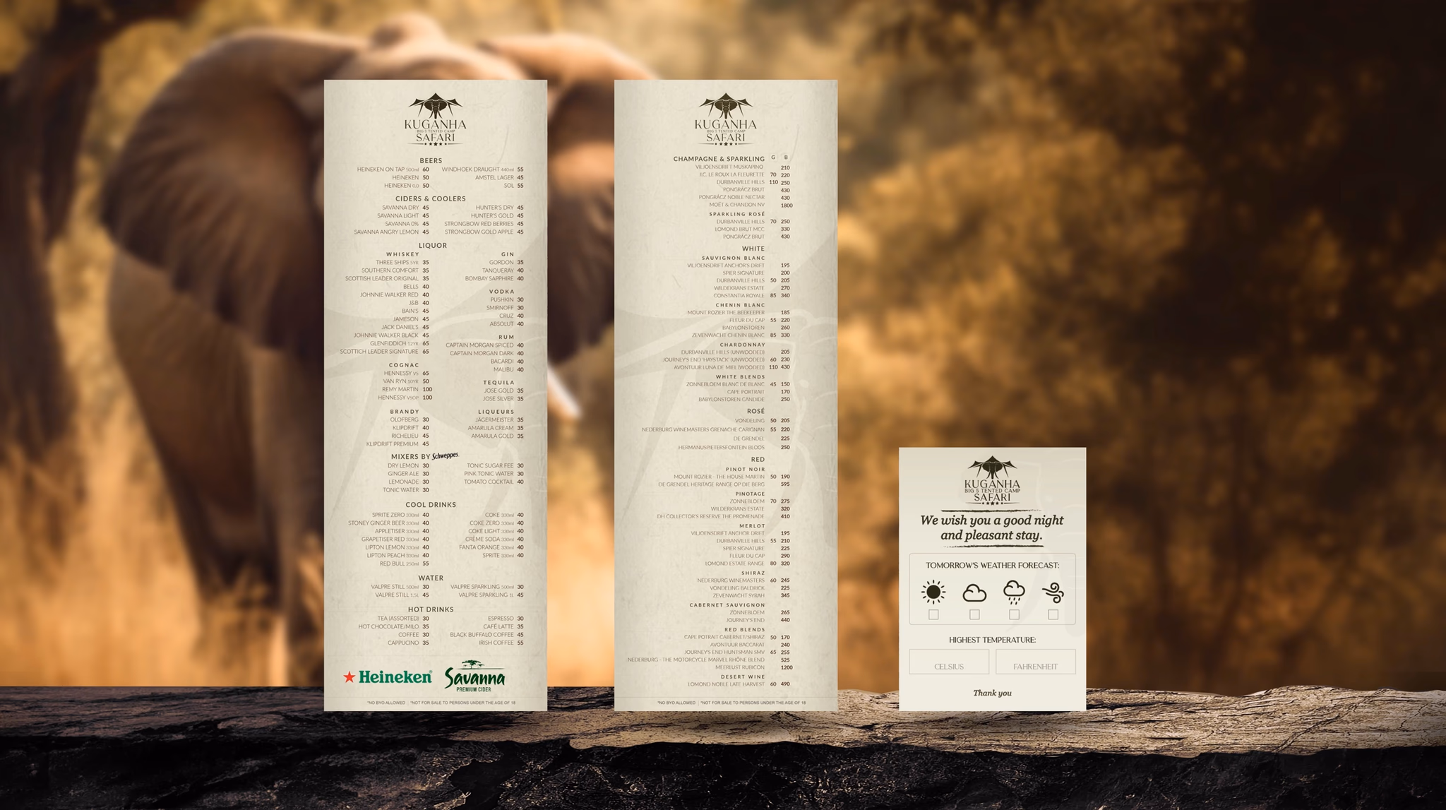 Aquila Collection menu design